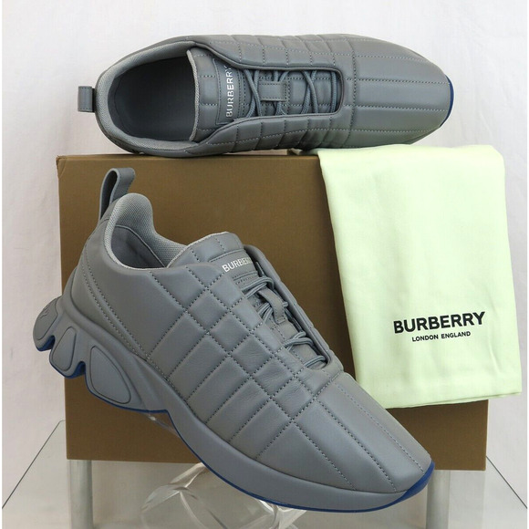 $850 BURBERRY AXBURTON GRAY CHECK QUILTED LEATHER LOGO SNEAKERS 10 US 43 ITALY - Picture 3 of 13